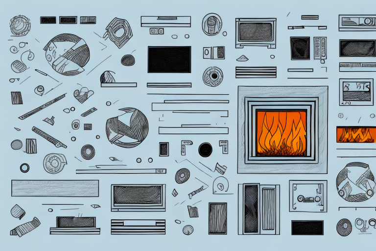 A disassembled fireplace with its components spread out