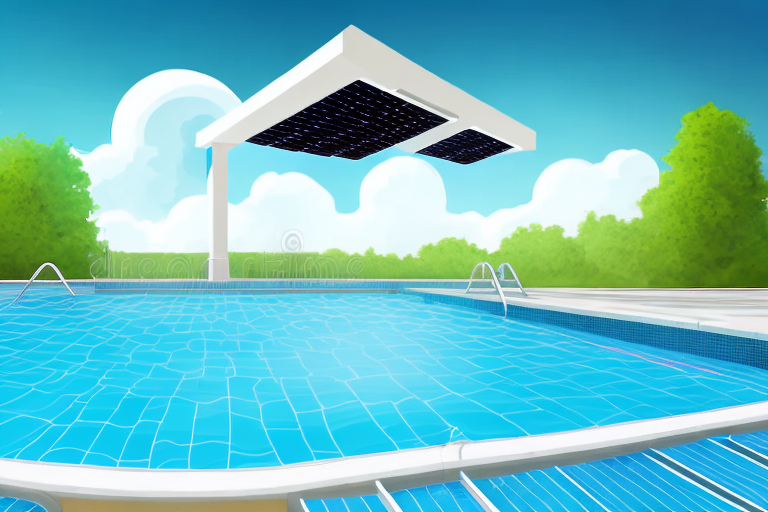 A pool with a solar panel above it