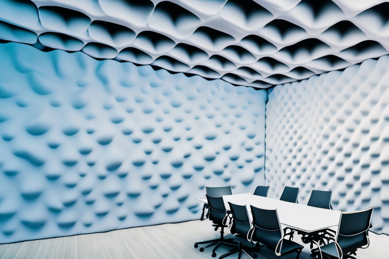 A soundproof room with acoustic foam panels on the walls and ceiling