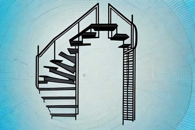 A staircase with a detailed view of the dimensions